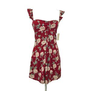 New Flynn Skye Carla Mini Dress Womens XS Red White Roses Floral Rayon